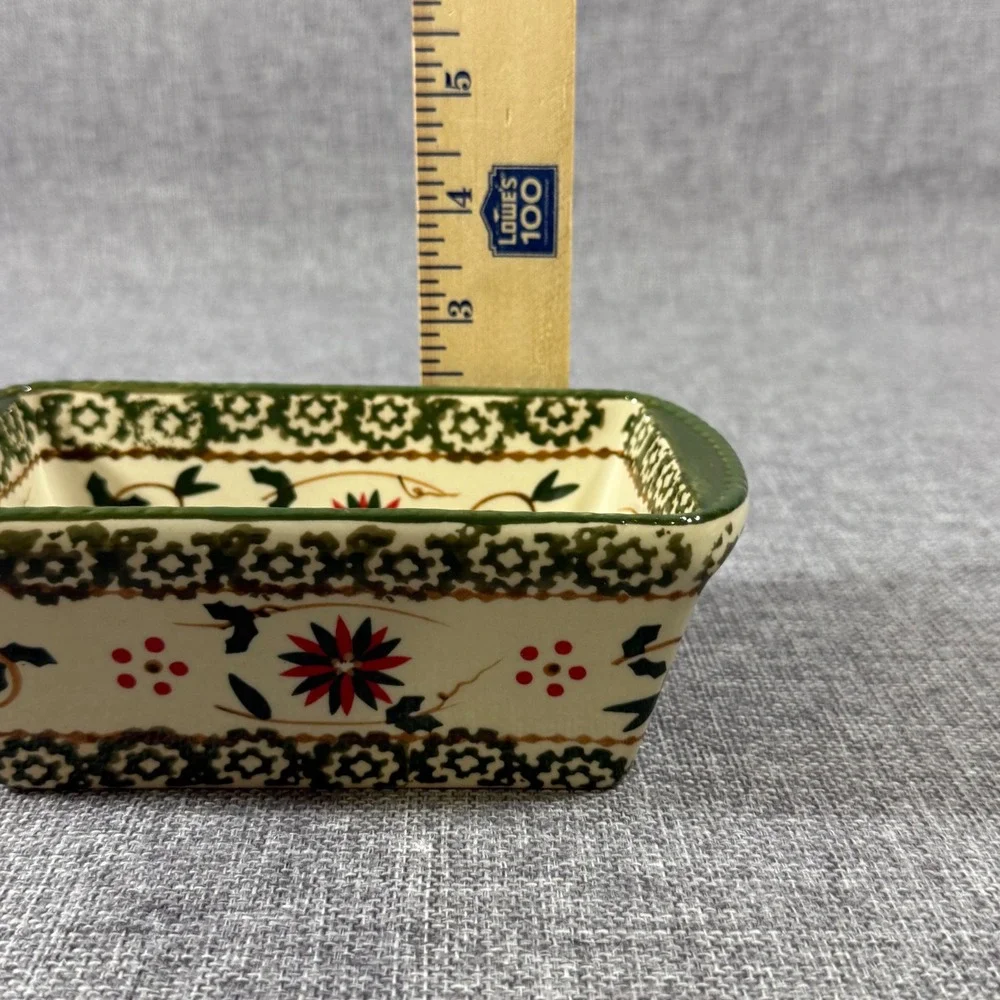 Temp-tations Holiday Mini Loaf Pan Small Green Red Floral Christmas 12oz Ceramic